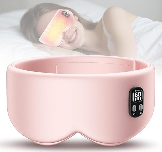 Heated Eye Mask - Cordless Eye Mask for Dry Eyes, Eye Relief, Improved Sleep, Timed Shutdown, 4 Temperature, Washable Eye Heating Pad for Travel, Removable for Cleaning - Rose Pink