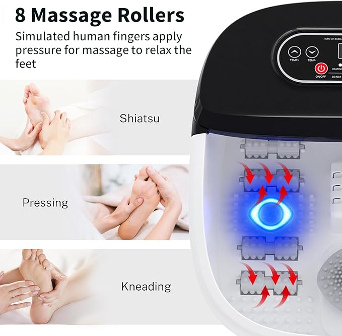 Foot Spa Bath Massager with Heat - Ozone & UV and Blue Light Foot Soaking Tub, Epsom Salt, Adjustable Temperature, Bubble and 8 Rollers, Birthday Gift for Mom Dad