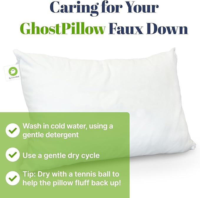 GhostBed Faux Down Pillow - Down Alternative with Breathable, Cool Microfiber Gel - Standard Size