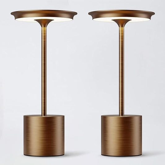 Cordless Table Lamp, Portable Rechargeable 6000mAh Outdoor Table Lamp, 3 Color Stepless Dimming Battery Powered Lamp, LED Table Light for Dinner/Restaurant/Outdoor (Brown)