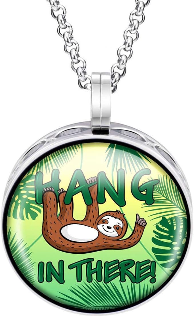 Wild Essentials Hang in There Enamel Finish Essential Oil Diffuser Necklace Gift Set - includes Aromatherapy Pendant, 24" Stainless Steel Chain, 8 Color Refill Pads