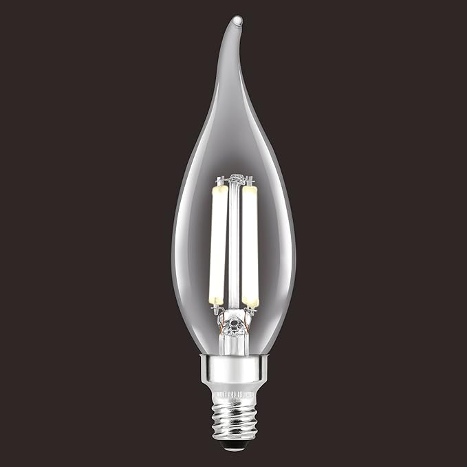 Sylvania B10 Clear LED White Filament Bulb, 6W, Dimmable, 650 LMS, Candelabra Base, 5000K, Daylight - 2 Pack (42259)