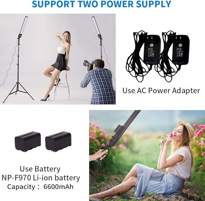 LED Video Light Battery Powered Photography Light Portable Handheld Wand,Dimmable 2800-5500K Photo Studio Light Kit with NP-970 Li-ion Battery and Stand for Portrait, YouTube,Outdoor Video