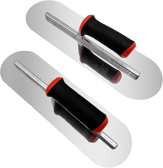2 Pieces Pool Trowel, 0.7mm Thickness Stainless Steel Flat Finishing Trowel Set with Rubber Handle, Concrete Hand Tools for Drywall Repairs and Spreading