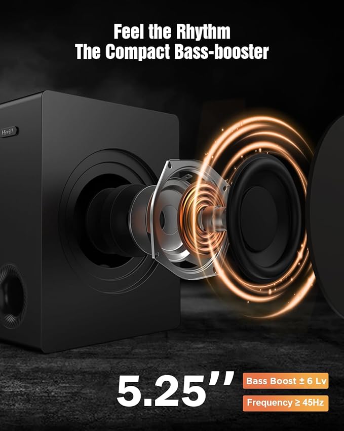 Hiwill 4.1ch Sound Bar with Dolby Atmos, 300W Sound Bar for Smart TV with Subwoofer, 2 Front Surround Speakers, Soundbar for TV Speaker, Adjustable Bass, Surround Sound System for TV, HiElite A41