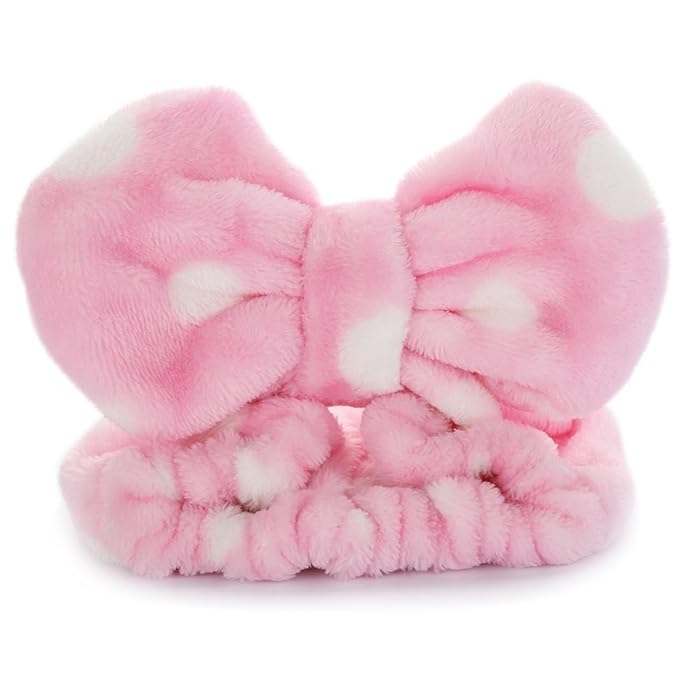 Hairizone Cosmetics Headbands for Washing Face Shower Spa, Soft and Cute Big Bowknot Hair Bands for Women and Girls (Roseo/Pink)