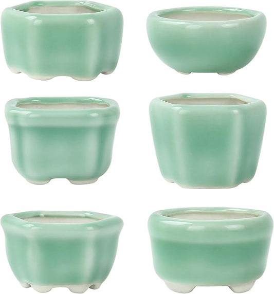 Bonsai Planter 1.8 inch (4.5cm) Mini Succulent Glazed Pots Set of 6 Green