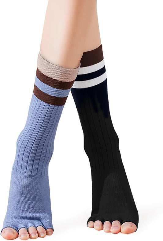 Non-Slip Pilates Yoga Socks with Grips for Women - Stylish Crew Socks for Barre, Ballet, and Workout (Size 5-9)