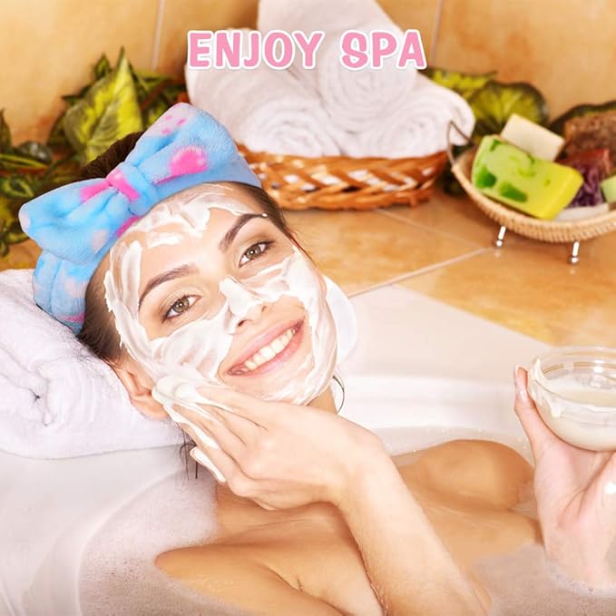 UMIKU 8 Pack Spa Headband for Women Facial Makeup Headband Soft Coral Fleece Christmas Stocking Stuffers Bow Hair Band Head Wraps for Washing Face Mask Spa Gifts For Women Gifts Basket