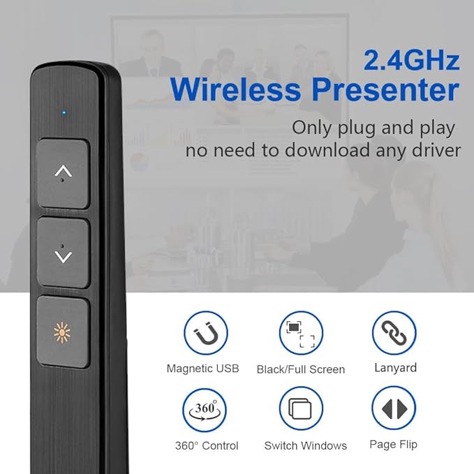 Presentation Clicker for PowerPoint Remote with Lanyard,100M Wireless Presenter Remote PPT PowerPoint Clicker,2.4GHz Presentation Pointer Slide Advancer for Mac Computer Laptop