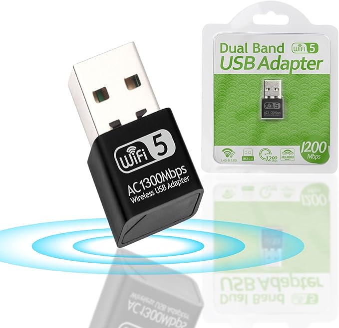 Wodgreat 1300Mbps USB WiFi Adapter for PC-Tiny Size Wireless Network Adapter for Desktop with Dual Band 2.4GHz, 5GHz, MU-MIMO, WiFi Dongle Supports Win11/10/8.1/8/7/XP, Mac OS 10.9-10.15