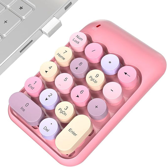 Wireless Number Pads, Cute Colorful Numeric Keypad Numpad Portable 2.4 GHz Financial Accounting Number Keyboard Extensions, 18 Key Number Numpad for Laptop Desktop, PC (Pink)