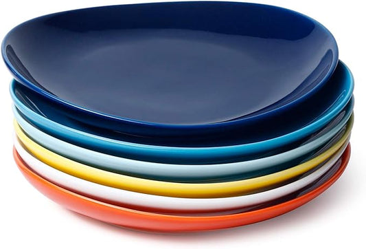 Sweese 7.8 Inch Porcelain Dessert Plates Set of 6 - Dishwasher, Microwave, Oven Safe, Chip-Resistant - Rainbow Palette