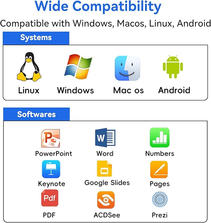 Metallic Presentation Clicker Presenter Remote - Rechargeable Wireless Presenter with Red Laser Pointer, 2-in-1 USB C Clicker for PowerPoint & Google Slides, Compatible with MacBook/Computer/Laptop