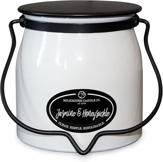 Milkhouse Candle Company - Jasmine & Honeysuckle - Creamery Collection - 16oz Double Cotton Wick Soy Candles with Beeswax - Long Burn Time, Made in The USA - Non Toxic, Premium Scented Candles