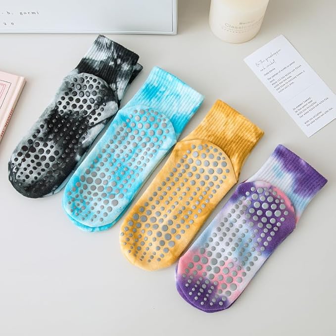 Non-Slip Pilates Yoga Socks with Grips for Women - Stylish Crew Socks for Barre, Ballet, and Workout (Size 5-9)