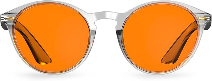 Bloomoak 99% Orange Blue Light Blocking Glasses,Retro Trendy Round Style,Relieve Eye Fatigue,Improve Sleep For Screens/Games