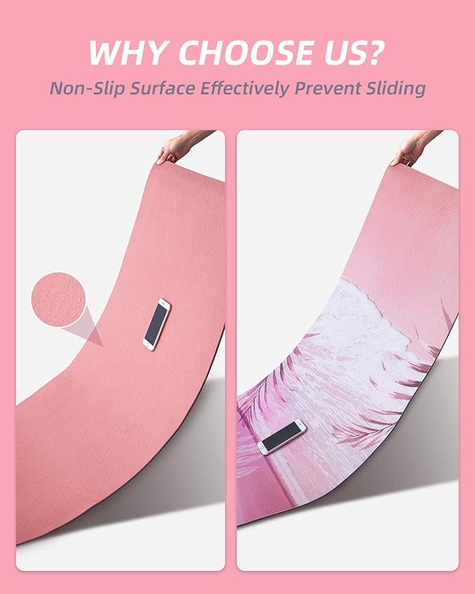 COOLMOON Yoga Mat Non Slip, Anti-Tear 1/4 Thick TPE Yoga Mats for Women and Men, 72"x24" Exercise & Fitness Mat with Carrying Strap, Workout Mats for Yoga, Pilates and Floor Exercise