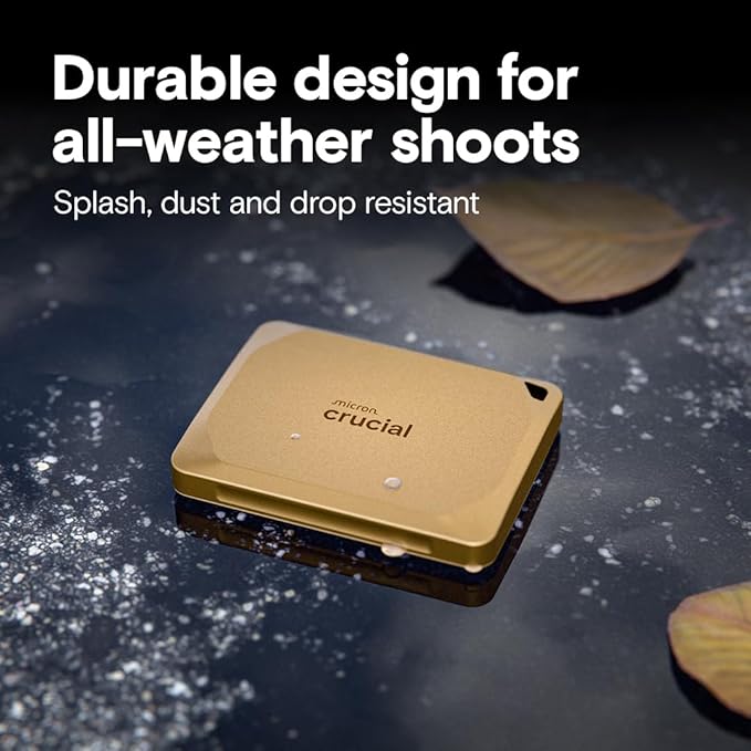 Crucial X10 Pro 4TB Portable SSD, Up to 2,100MB/s Read, 2000MB/s Write, USB 3.2 USB-C, External Solid State Drive, Durable Storage for Professional Creators, Gold - CT4000X10PROSSD9D02