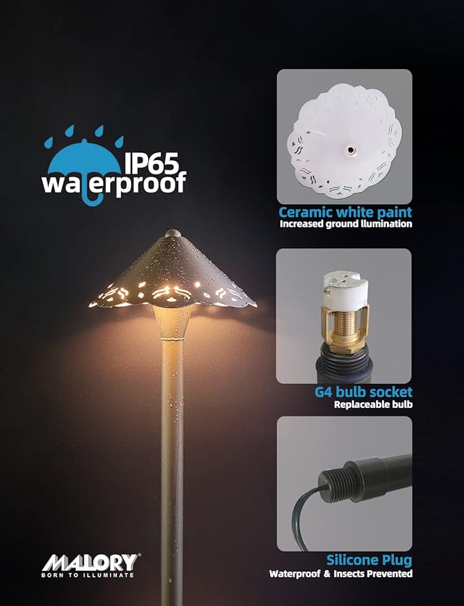MALORY Low Voltage Pathway Lights 1-Pack with G4 Bulb, (23''H) Brass LED Landscape Path Light, 9-17V AC/DC Outdoor Driveway Lights with 2W 2700K Integrated LED Chips for Yard Lawn(P04)