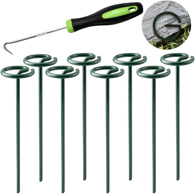 Bakulyor 100Pcs Circle Top Landscape Staples, 6 Inch Green Artificial Turf Stakes, 9 Gauge Landscape Fabric Pins, Heavy Duty Yard Lawn Spikes for Outdoor Soil Gardening Weed Barrier Sod Fabric - 6"