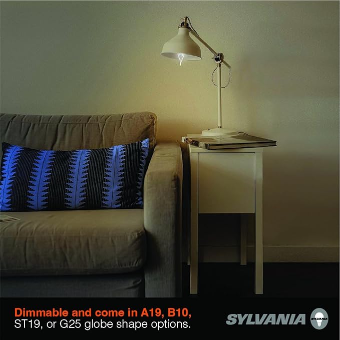 Sylvania B10 Clear LED White Filament Bulb, 6W, Dimmable, 650 LMS, Candelabra Base, 5000K, Daylight - 2 Pack (42259)