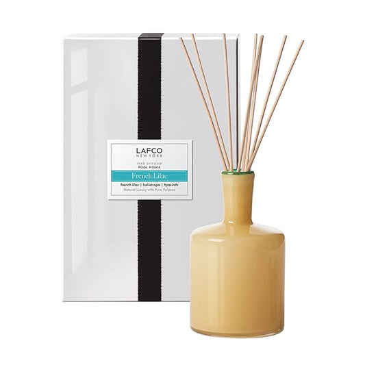 LAFCO New York Signature Reed Diffuser, French Lilac - 15 oz - Up to 9 Months Fragrance Life - Reusable, Hand Blown Glass Vessel - Natural Wood Reeds - Made in The USA
