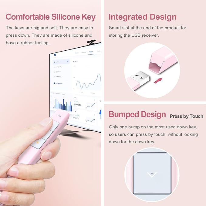 Norwii N26 Wireless Presentation Clicker, Presentation Remote, PowerPoint Clicker with Pointer for PowerPoint Presentations, Power Point Clicker Wireless Presenter Remote - Pink