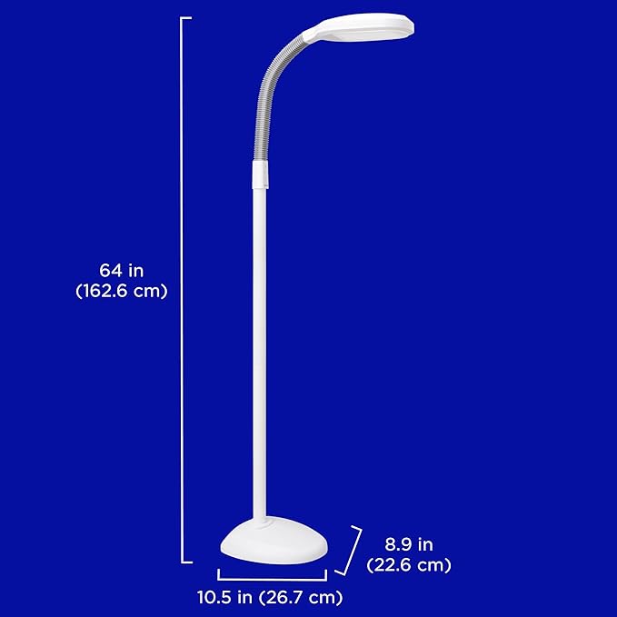 Verilux SmartLight Full Spectrum LED Modern Floor Lamp with Adjustable Brightness, Flexible Gooseneck and Easy Controls - Reduces Eye Strain and Fatigue - Ideal for Reading, Artists, Craft (White)