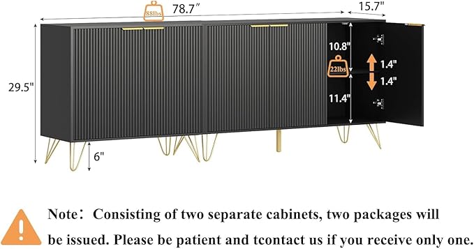 TV Stand for 75 inch TV Modern Entertainment Center Cabinet with 5 Doors Wood Media Console Storage Cabinets for Living Room Bedroom, Black