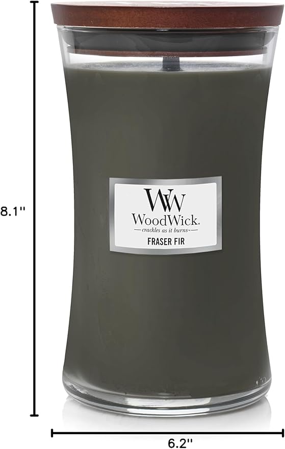WoodWick Large Hourglass Candle Fraser Fir - Premium Soy Blend Wax Pluswick Innovation Wood Wick Made in USA