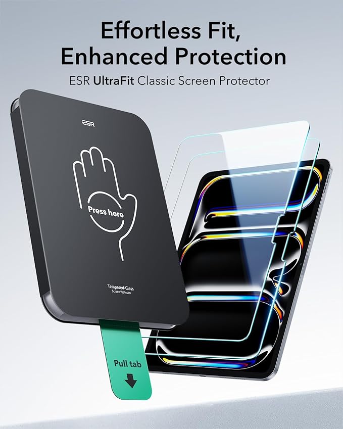 ESR 2 Pack Screen Protector for iPad Pro 13 Inch (M5/M4) 2025/2024, 9H Tempered Glass Film with Ultra Fit Tray, Scratch Resistant, HD Clarity, Bubble Free Application, Apple Pencil Support