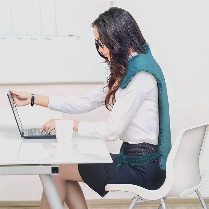 Heating Pad with Massager for Neck and Shoulders, Wearable Electric Heating Pads for Back Pain Relief, Auto-Shut Off, 6 Heat Settings, 4 Massage Modes, Large Size, UL Certified, Blue