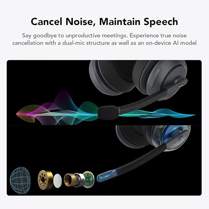 NUROUM HP31D(2nd Gen) Wireless Headset with Mic for Work, Bluetooth Headset with Noise Cancelling Microphone, Charging Stand/Mute Button, Dongle/USB for PC/Computer/Laptop for Zoom/Teams, Office