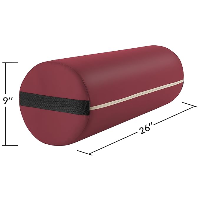 Saloniture Jumbo Round Massage Table Bolster Pillow Pad - 26 x 9 Inch - Burgundy