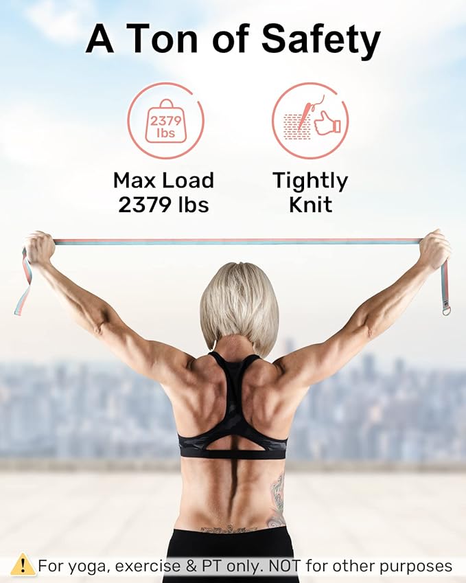 Tumaz Yoga Strap/Stretch Bands [15+ Colors, 6/8/10 Feet Options] with Extra Safe Adjustable D-Ring Buckle, Durable and Comfy Delicate Texture - Best for Daily Stretching, Physical Therapy, Fitness