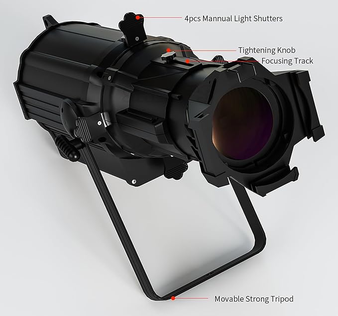 SHEHDS LEKO Profile Stage Spotlights LED 250W Cool White+Warm White 17° Beam Angle 2500K-7500k Par Ellipsoidal Lights Manual Focus Four-Leaf Manual Cut Light Barrier DMX512 Disco DJ Lights for Show