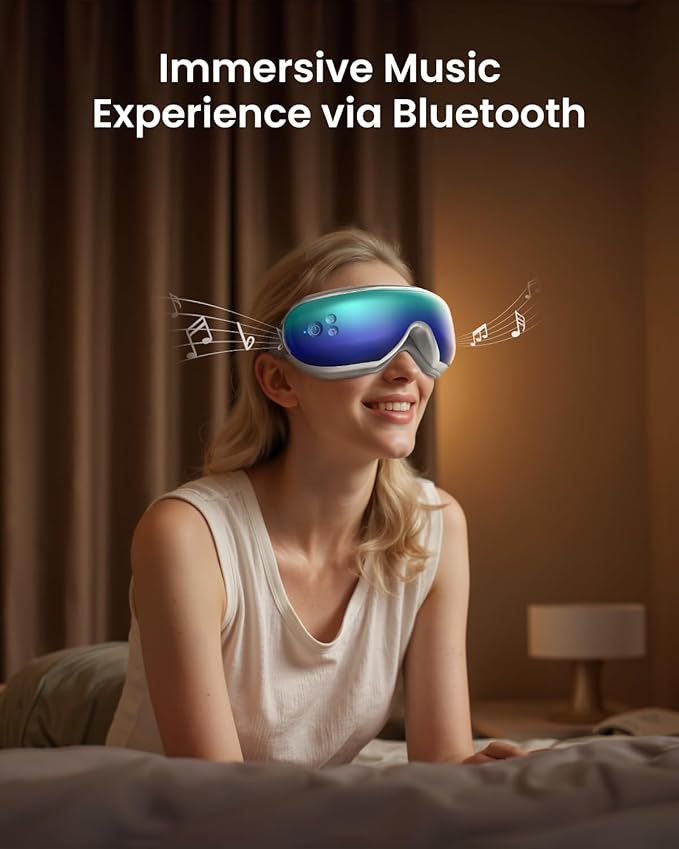 RENPHO Eye Massager, Eyeris1 Heated Massage Sleep Mask with Remote, Compression, Bluetooth, Migraine Massager for Strain Relief, Reduce Stye Eye, Improve Sleep, Birthday Gifts