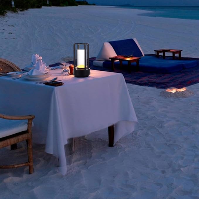 Portable Outdoor Table Lamp, Cordless Dimmable Touch Table Light, Rechargeable Battery Operated Small Lamp with 3 Colors and Brightness Control for Bedroom/Patio/Camping/Bar/Coffee Shop (Black)