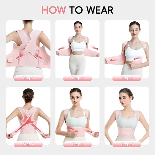 babaka Posture Corrector for Women, Invisible Lightweight Adjustable Back Brace for Upper and Lower Back Pain Relief, Hunchback, Hump, Scoliosis, Thoracic, Spine Corrector Under Clothes (Pink, Large, Waist: 33''-39'')