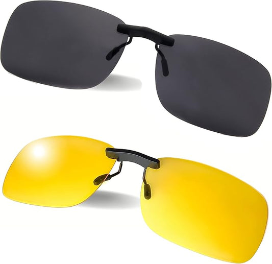 BLUE CUT Clip on Polarized Night Vision, Driving Sunglasses UV 400 Blocker To Wear Over Prescription Glasses
