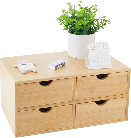 Bamboo Desk Organizer With Drawers Countertop Drawers 4 Drawers Counter Storage Box Corner Desk Organizer for Home Office No Assembly Required