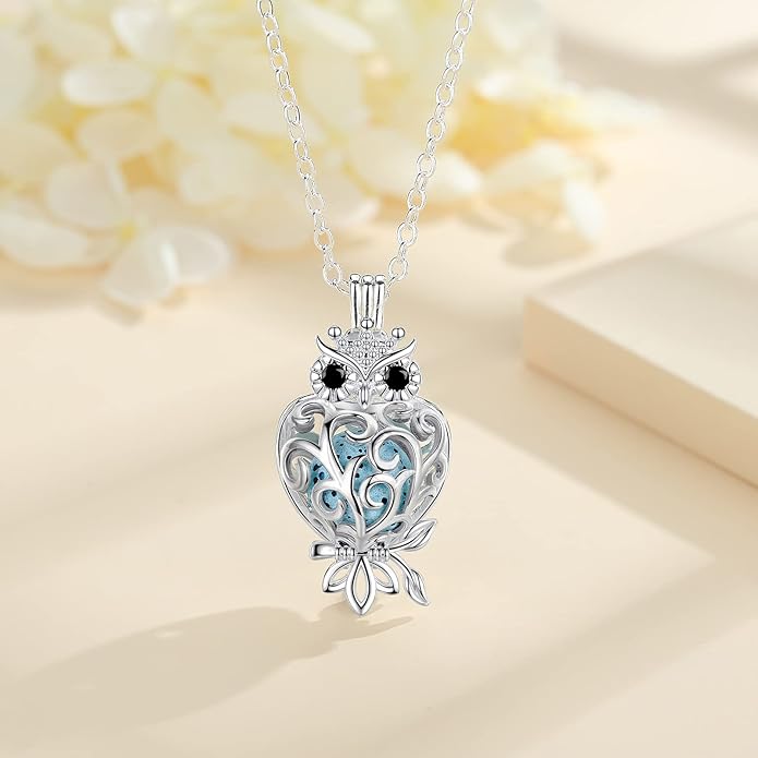 INFUSEU Aromatherapy Gifts Essential Oils Diffuser Jewelry for Women, Cute Animals Pendant Necklaces, 7 Lava Rocks Stones, 24" Chain