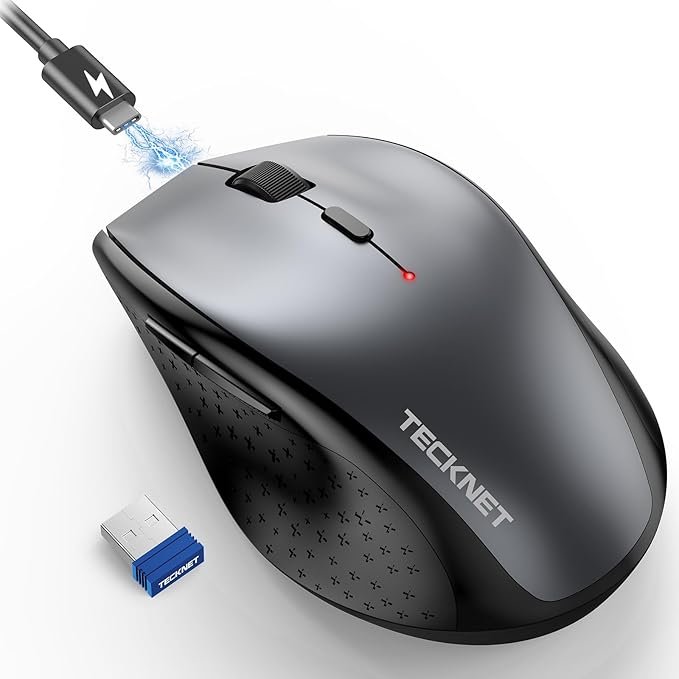 TECKNET Wireless Mouse Rechargeable,Mouse for Laptop Computer,2.4G USB Computer Mice Wireless,6 Button 6400 DPI Ergonomic Silent Mice,Portable Cordless Travel Mice-Wide Compatibility