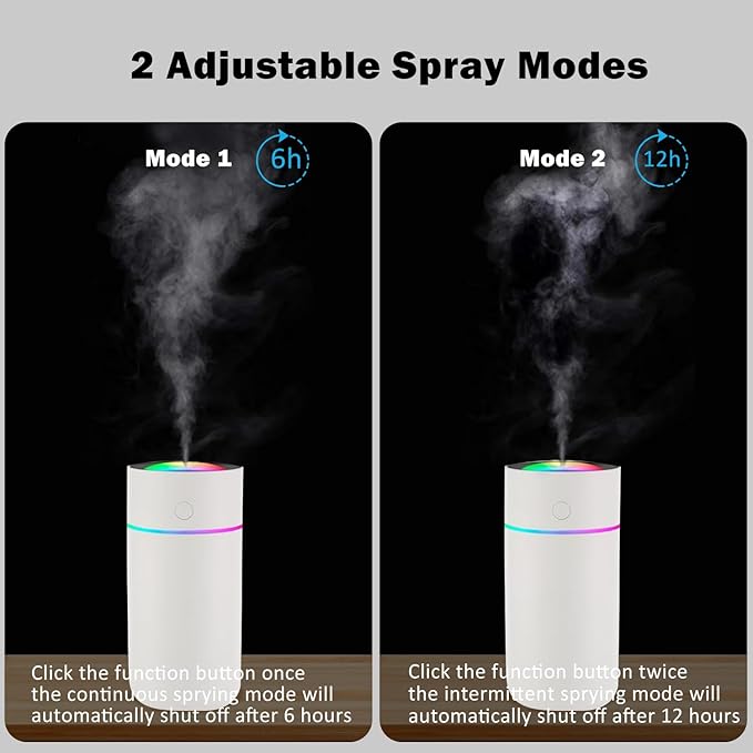 Portable Mini Humidifier with 7-color Lights, Cool Mist Small Desk Humidifiers Car Humidifier [2 Mist Modes] USB Personal Desktop Humidifiers for Bedroom, Office, Travel, Car, Plants, Super Quiet
