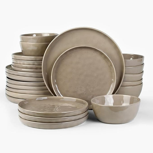 Famiware Mars Plates and Bowls Set, 24 Pieces Dinnerware Sets, Dishes Set for 8, Cinnamon Brown