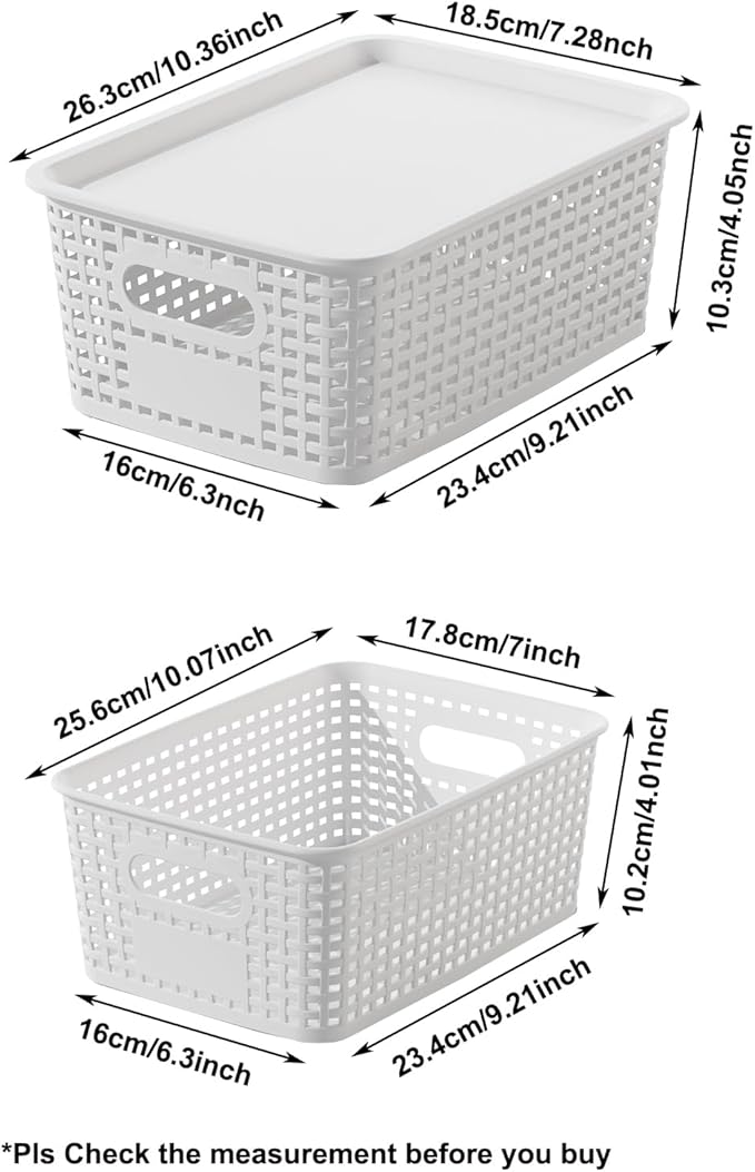 White Plastic Storage Baskets with Lids 12 Pack Stackable Storage Bins Containers for Shelves Organizing, Cute Decorative Storage Boxes for Classroom, Playroom, Closet, Pantry