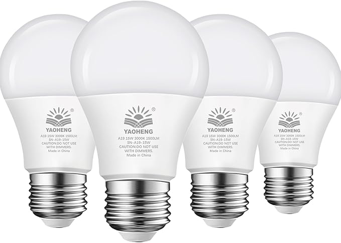 A19 LED Light Bulb, 100 Watt Equivalent LED Bulbs, 3000K Warm White, 1500 Lumens, Standard E26 Base, Non-Dimmable, 15W Super Bright Light Bulbs for Home, Office Lamp, ETL Listed(4-Pack)