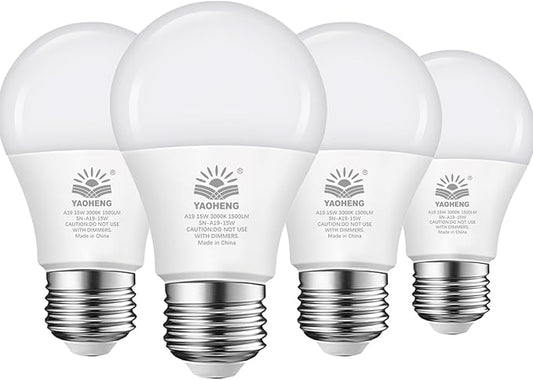 A19 LED Light Bulb, 100 Watt Equivalent LED Bulbs, 3000K Warm White, 1500 Lumens, Standard E26 Base, Non-Dimmable, 15W Super Bright Light Bulbs for Home, Office Lamp, ETL Listed(4-Pack)