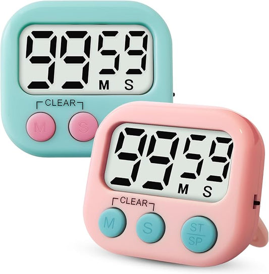 2 Pcs Digital Timer for Kids, Magnetic Countdown Kitchen Timer, Upgrade Loud Alarm Timers for Cooking, Kitchen, Exercise, Work, Study, Classroom, Outdoor Activities, Battery not Including